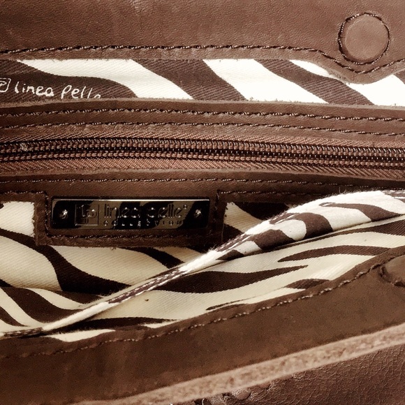 Linea Pelle Chevron Chain Brown Leather Clutch - Picture 4 of 4